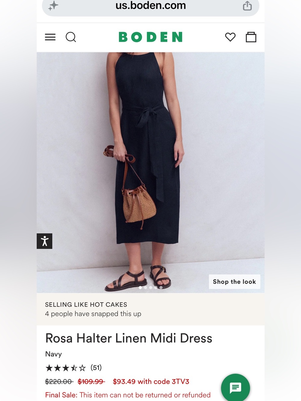 Boden Rosa Halter Linen Midi Dress - Navy